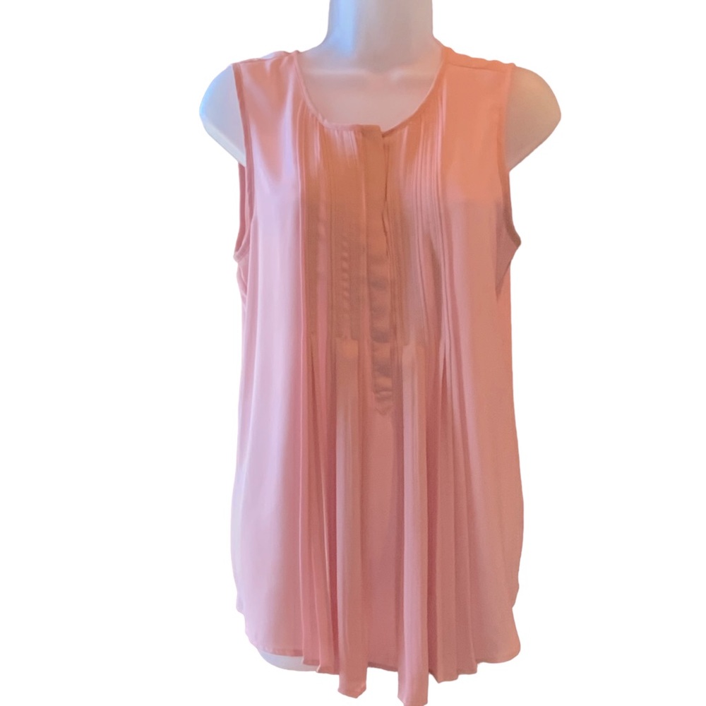 Daniel Rainn Top Pink Pleated Front and Back Sleeveless Round Neck Size Small